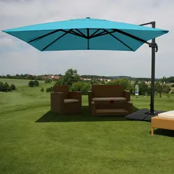 Mendler Gastronomie-Ampelschirm HWC-A96, 3,5x3,5m (Ø4,95m) Polyester/Alu 25kg ~ türkis mit Ständer
