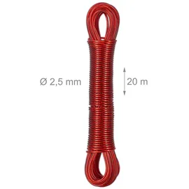 Relaxdays Wäscheleine 3er Set, 20m, Wäscheseil mit Stahlkern, PVC, extra stark, drinnen & draußen, Wäscheschnur, rot