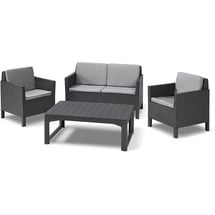 ALLIBERT Polyrattan Balkon und Garten Lounge-Set Chicago mit höhenverstellbarem Tisch,graphit,