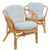 2 x Rattansessel honigfarben inkl. Kissen Relaxsessel Korbsessel Rattan Stühle