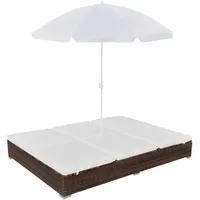 Outdoor-loungebett Mit Sonnenschirm Poly Rattan Braun