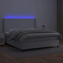 vidaXL Boxspringbett mit Matratze & LED Weiß 180x200 cm Kunstleder