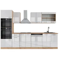 Vicco Küchenzeile R-Line 300 cm Weiß Hochglanz/Goldkraft Eiche
