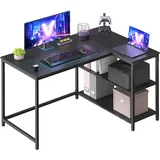 VASAGLE Eckschreibtisch in L-Form, Computertisch mit Stauraum, Bürotisch, höhenverstellbare Ablage, für Homeoffice, 110 x 80 cm, ebenholzschwarz