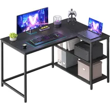 VASAGLE Eckschreibtisch in L-Form, Computertisch mit Stauraum, Bürotisch, höhenverstellbare Ablage, für Homeoffice, 110 x 80 cm, ebenholzschwarz