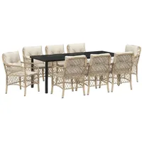 VidaXL 9-teiliges Garten-Essset mit Kissen Beige Poly-Rattan