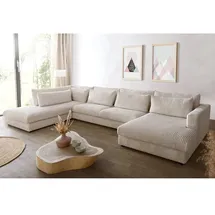 DeLife Wohnlandschaft Isla 430x225 Cord Beige Ottomane links