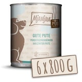 MjAMjAM - Premium Nassfutter für Hunde - purer Fleischgenuss - gute Pute pur 800g, 6er Pack (6 x 800g), naturbelassen mit extra viel Fleisch