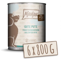 MjAMjAM - Premium Nassfutter für Hunde - purer Fleischgenuss - gute Pute pur 800g, 6er Pack (6 x 800g), naturbelassen mit extra viel Fleisch