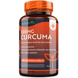 500mg Curcuma Extrakt Kapseln - 120 Kapseln - Mit 95% reinstem Curcumin - Laborgetestet - Mit Pfeffer & Ingwer - Curcuma Kapseln - Hochdosiert - Nutravita Kurkuma