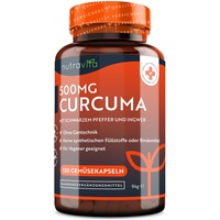 500mg Curcuma Extrakt Kapseln - 120 Kapseln - Mit 95% reinstem Curcumin - Laborgetestet - Mit Pfeffer & Ingwer - Curcuma Kapseln - Hochdosiert - Nutravita Kurkuma