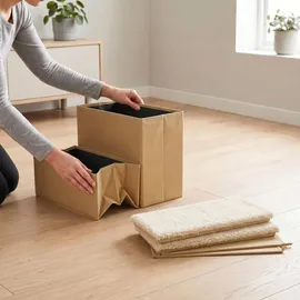 Relaxdays Hundetreppe 2 Stufen Beige 40 cm x 35 cm x 32 cm