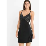 bonprix Negligé aus Satin mit Spitzenbesatz Schwarz 52/54