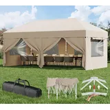 Devoko Belüftetes Netzfenster Faltpavillon, Pavillon 3x6 wasserdicht stabil Winterfest, Pop up Pavillon mit Seitenwänden, UV Schutz 50+, Partyzelt für Gärten, Innenhöfe, Camping. Beige