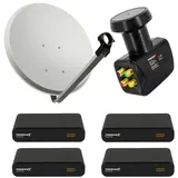 PremiumX SAT Anlage 60cm Antenne Hellgrau Quad LNB 4x TV Receiver