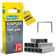 Rapid Tackerklammern Edelstahl Typ 53, 8 mm, V2A Feindrahtklammern aus rostfreiem Stahl, 1.080 Stück, für Holz, Stoffe und Textilien