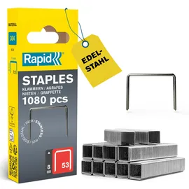 Rapid Tackerklammern Edelstahl Typ 53, 8 mm, V2A Feindrahtklammern aus rostfreiem Stahl, 1.080 Stück, für Holz, Stoffe und Textilien