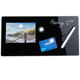 Relaxdays Magnettafel, beschreibbar, inkl. 3 Magnete & Stift, abwischbar, Rahmenlos, Magnetboard Glas, schwarz