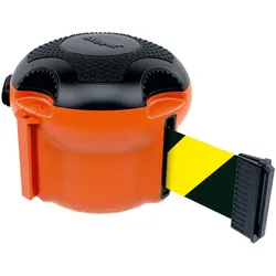 PROREGAL Klemmhalterung für Gurtkassette | Geeignet für Türrahmen, Arbeitstische, Regalböden etc. | Maximale Spannweite 9,5cm | Orange-Schwarz