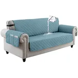 BTTO Sofahusse Sofaüberzug,Sofahusse 1/2/3 Sitzer Gesteppt,Couch Überzug, Sofabezug Wasserdicht,Anti-Rutsch,mit Seitentasche,Haustiermatte blau