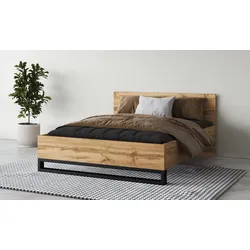 Bettgestell HOME AFFAIRE "Bronne, Made in Europe, industrial Style, moder und zeitlos", braun (wotan eiche, wotan eiche, schwarz), B:148cm H:93,5cm L:208,5cm, Betten, mit Kufen in Metalloptik, FSC-zertifiziert, wahlweise in 3 Breiten, Topseller