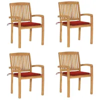 VidaXL Stapelbare Gartenstühle mit Kissen 4 Stk. Massivholz Teak
