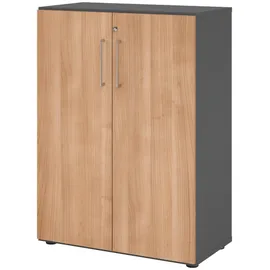 bümö Aktenschrank, Graphit, Nussbaum, Nachbildung,Nussbaum, 2 Fächer, Rechteckig, 80x110x42 cm, FSC Mix, Arbeitszimmer, Aktenschränke