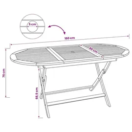 vidaXL Gartentisch klappbar 160 x 80 x 76 cm Braun