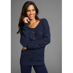 Strickpullover, mit modischem Strickmuster, Gr. 42, blau, , 72213225-42