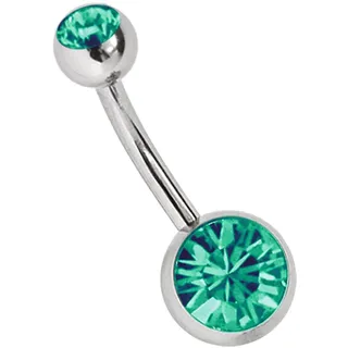 Titan Bauchnabel Piercing 1,6 x 14 mm mit Zirkonias rund in 8 mm + 5 mm Stein Kugel in grün-türkis
