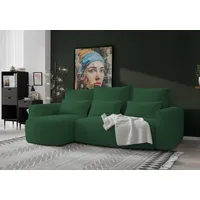 4ALLHOME Ecksofa mit Schlaffunktion Travis, Couch, Sofa mit Bettkasten, Eckcouch, L-Form, Schlaffsofa, Universal, Cord Onega 01 Grün - Grün