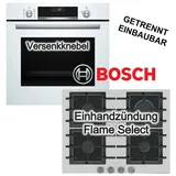 Bosch Backofen Gaskochfeld Set Weiß 71 Liter 3D Heißluft Versenkknebel