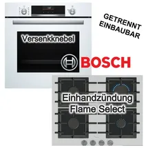 Bosch Backofen Gaskochfeld Set Weiß 71 Liter 3D Heißluft Versenkknebel