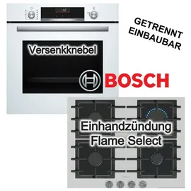 Bosch Backofen Gaskochfeld Set Weiß 71 Liter 3D Heißluft Versenkknebel