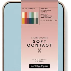 Spannbettlaken SCHLAFGUT "Soft Contact", blau (blau light), B:140-160cm L:200cm, Feinbiber, Obermaterial: 100% Baumwolle, Laken, 100% Bio Baumwolle