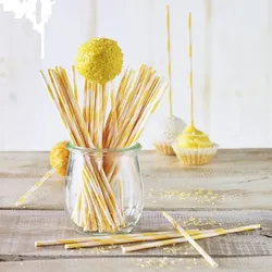 RBV BIRKMANN Birkmann Lolli Sticks, 48 Lolli-Sticks für CakePops, Stiele, Kuchenlollistäbe, Stäbe, Stäbchen, Papier, Orange Gestreift, 15 cm, 443235