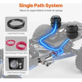 Vevor Luftdruckstoßdämpfer Set 12 V 100 PSI Bord-Luftkompressorsystem, Luft Kompressor System Luftfederungskompressor Kit mit Einpfadsystem & Druckmesser & Luftleitung für Lkws Transporter