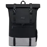 LOVEVOOK Rucksack Damen Herren groß Wasserdichter Laptop Rucksack 17,3 Zoll Rolltop Rucksäcke Schulrucksack für Uni Arbeit Reisen, Schwarz Grau