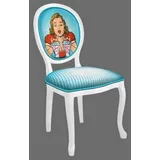 Casa Padrino Esszimmerstuhl Barock Esszimmerstuhl Blau / Mehrfarbig / Weiß - Handgefertigter Antik Stil Stuhl - Esszimmer Möbel im Barockstil