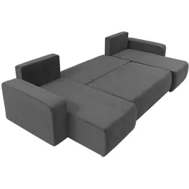 Mirjan24 Wohnlandschaft Piano U Cord, Wohnzimmer Eckcouch mit Bettkasten und Schlaffunktion, Schwarze Füße, Wellenfeder, U-Form (Farbe: Poso 100) - Beige