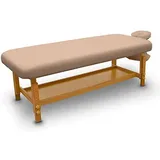 quirumed Fester Massagetisch aus Holz, für SPA, Sandfarbe, Massagebett, Kunstleder, höhenverstellbar, Abnehmbarer Kopf, Armlehnentablett, hochdichte Polsterung