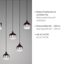 just light. ZEA 6-flg. 80 cm Metall Rauchglas