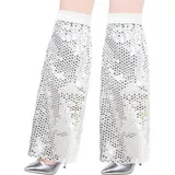 ARTGUTS 1 Paar Pailletten Beinstulpen für Damen, Glitzernde Disco Accessoires, Retro 70er Jahre Kostüm, Sequin Leg Boot Covers für Frauen, für Karneval, Mottoparty, Fasching Party Kostüm (Silber)