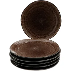 6er Set Dessert- Kuchenteller Samos Reactive Glaze Braun - 24327306
