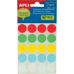 APLI Selbstklebende Etiketten Durchmesser 19 mm,100 st, 5 Blatt - assortiert