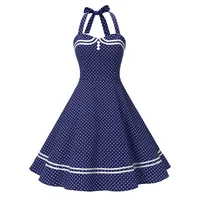 Timormode Damen Neckholder 1950er Vintage Retro Rockabilly Cocktailkleid Party Festlich Kleider 10387 Marineblau Punkte 3XL - 3XL