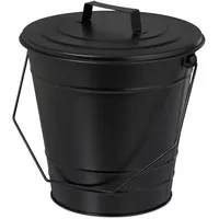 Relaxdays Ascheeimer Metall 7L mit Deckel schwarz