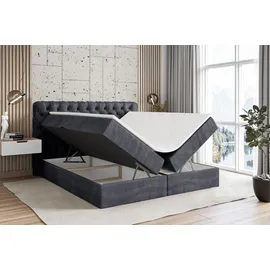 altdecor Boxspringbett mit H3 Matratze und Topper - 160 x 200 cm - BOXI8 - Dunkelgrau Samt - Polsterbett mit Bettkasten und Lattenrost, Bett mit St... - Dunkelgrau
