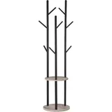 luxuskollektion Garderobenständer Baumform 8 Haken 2 Ablagen Schwarz