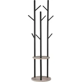 luxuskollektion Garderobenständer Baumform 8 Haken 2 Ablagen Schwarz